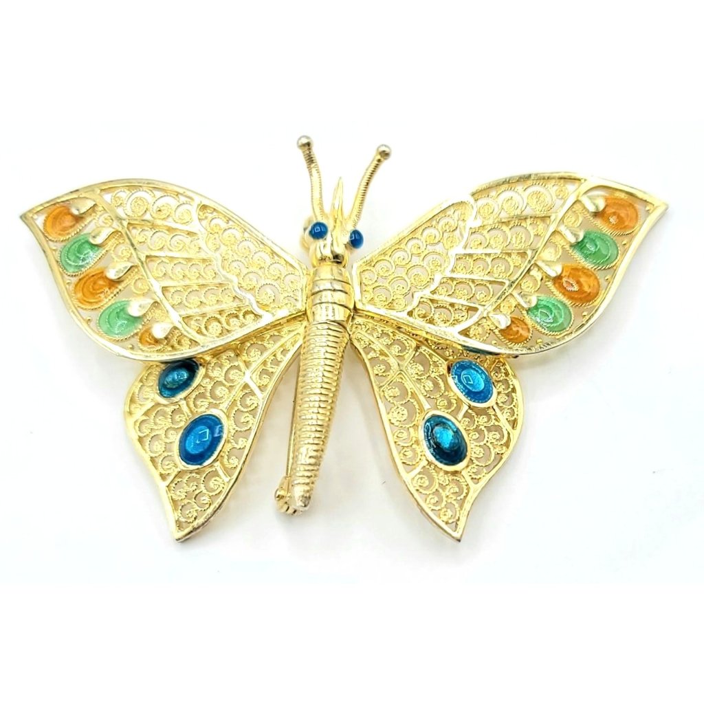 Alice Caviness Sterling Gold Vermeil Articulated Butterfly Brooch Signed